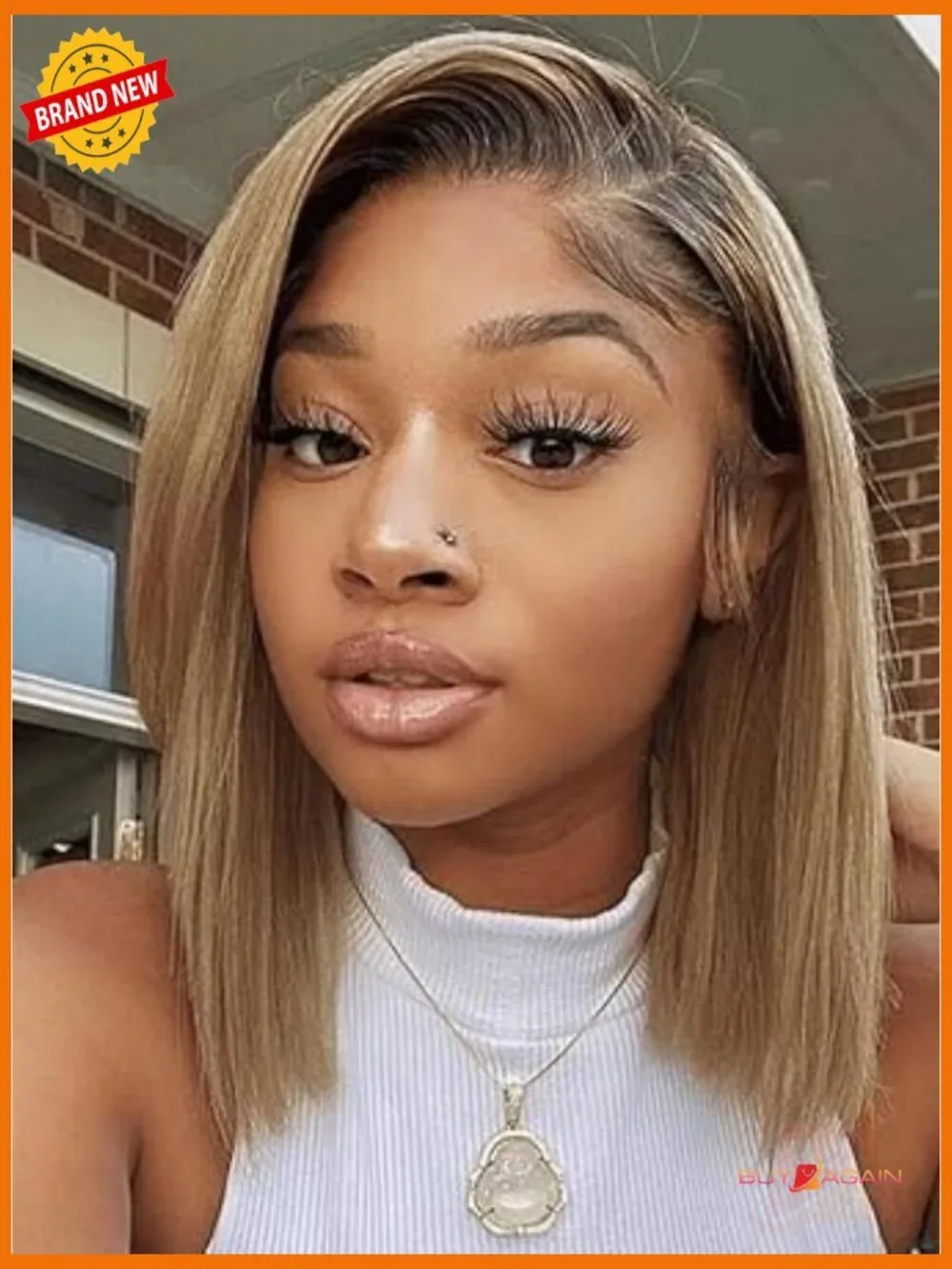 Glueless Lace Front Bob Wig 14 Inch Human Hair Pre Plucked Bleached Knots